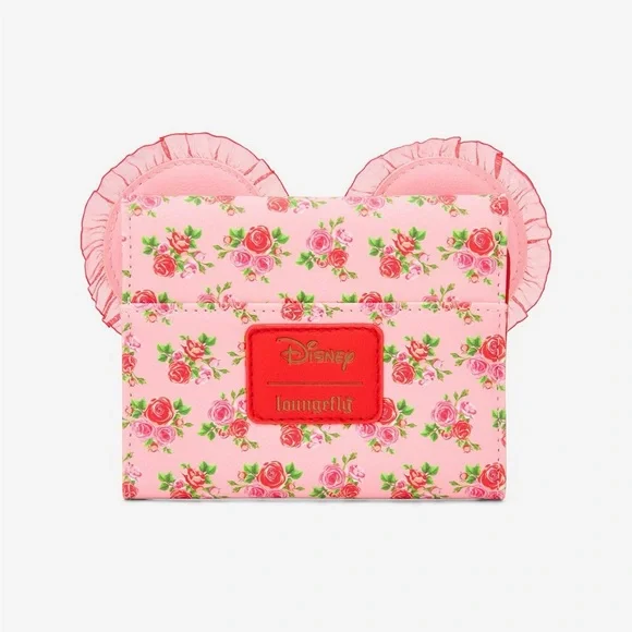 Disney Loungefly Disney Minnie Mouse Pink & Red Roses with Mini Flap Wallet - Picture 7 of 10